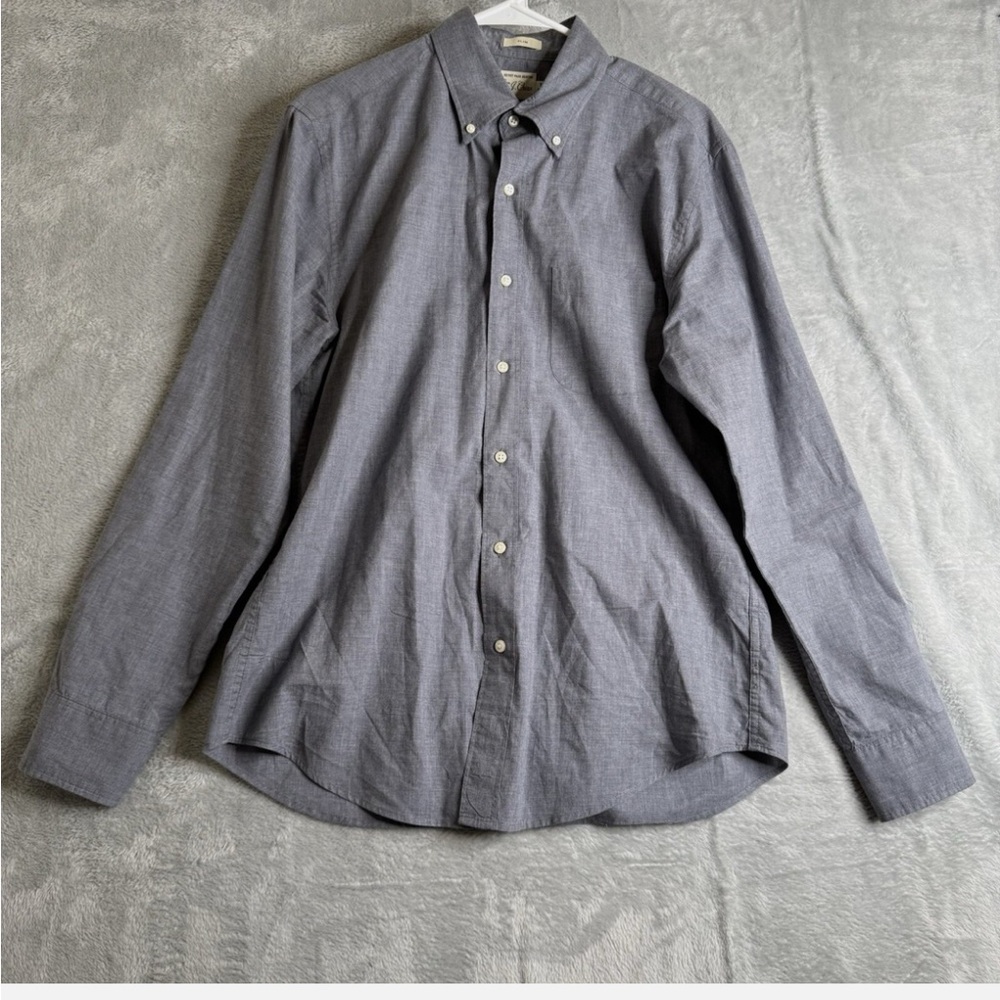 J Crew Shirt Men M Gray Secret Wash Cotton Poplin Button Up Slim Fit Office Work
